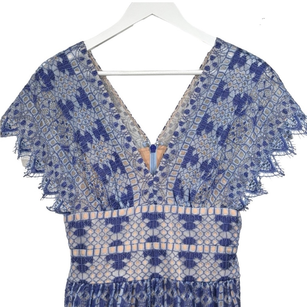 BCBGMaxAzria Blue & Tan Lace Fit & Flare Mini Dress NWT Women's Size 6 - Picture 3 of 4